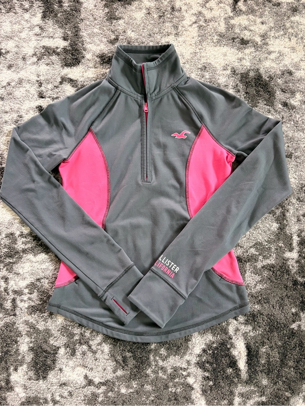 Hollister Grey & Hot Pink Quarter-Zip Pullover